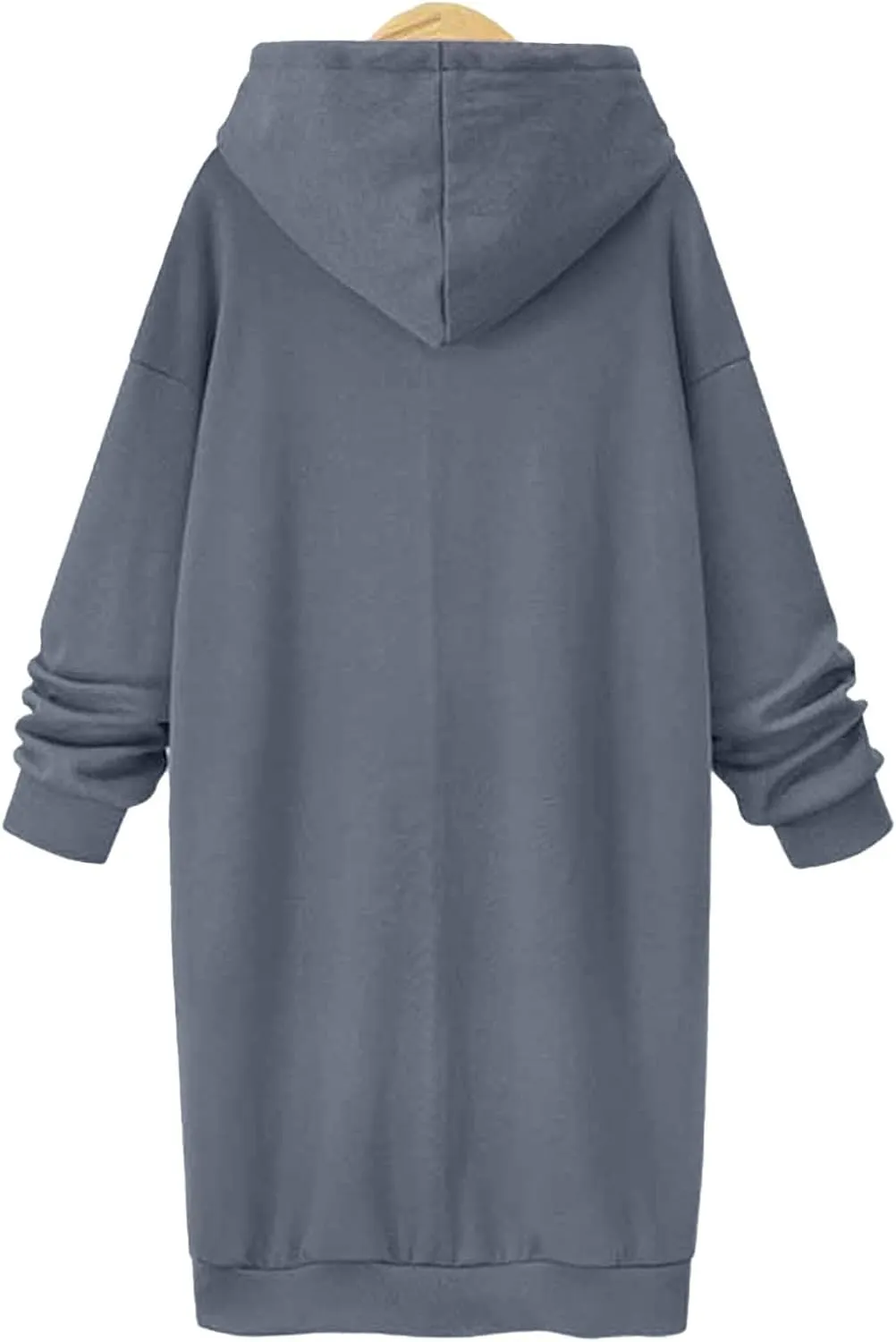 Black Hoodie Dress Women Longline Pullover Sweatshirt Drawstring Long Sleeve Relax Warm Daily Streetwear