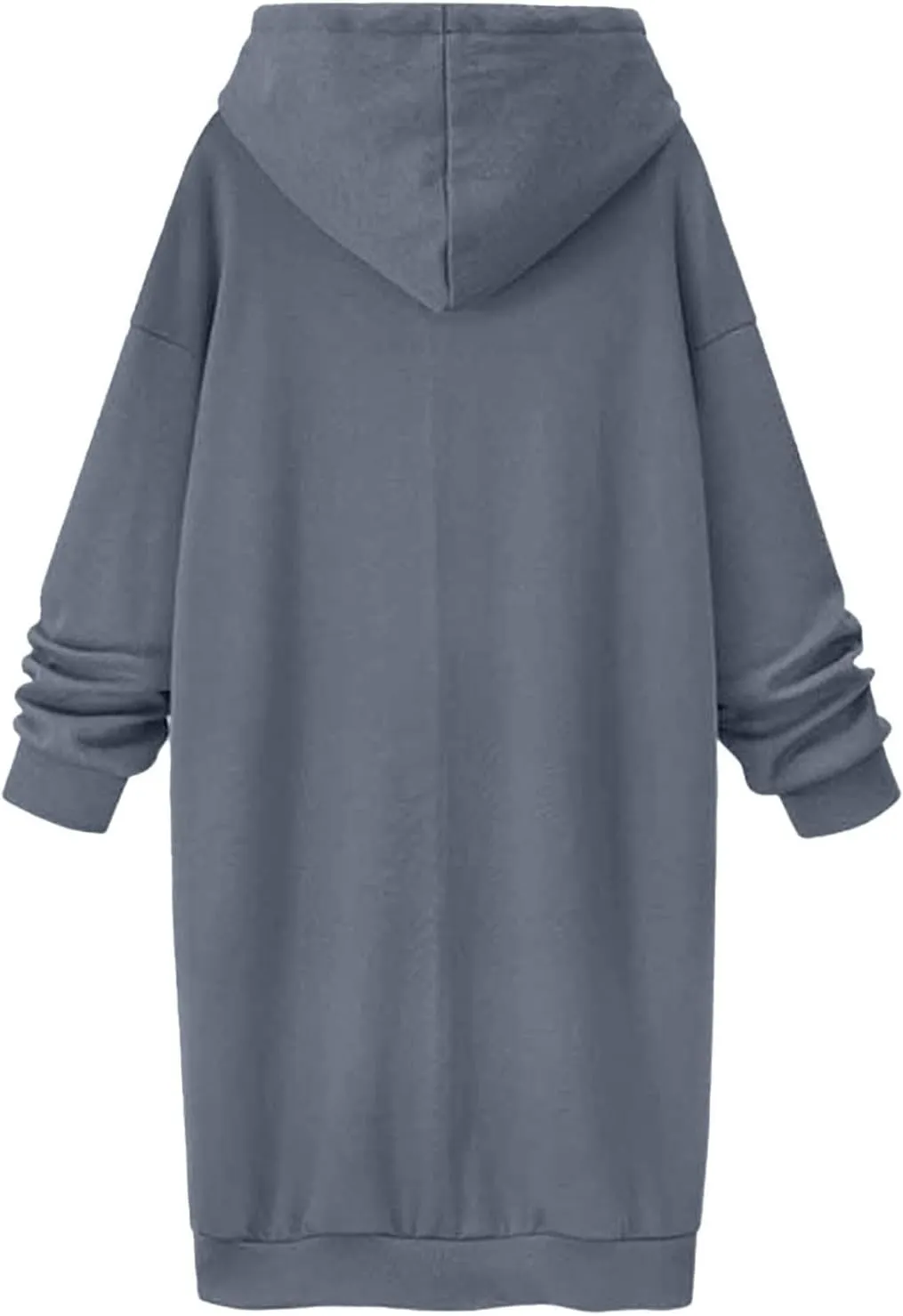 Black Hoodie Dress Women Longline Pullover Sweatshirt Drawstring Long Sleeve Relax Warm Daily Streetwear