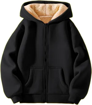 Boys Girls Fleece Hoodies Youth Sherpa Lined Zip Up Hooded Jacket Kids Heavyweight Winter Sweatshirt Oversized Hoodie