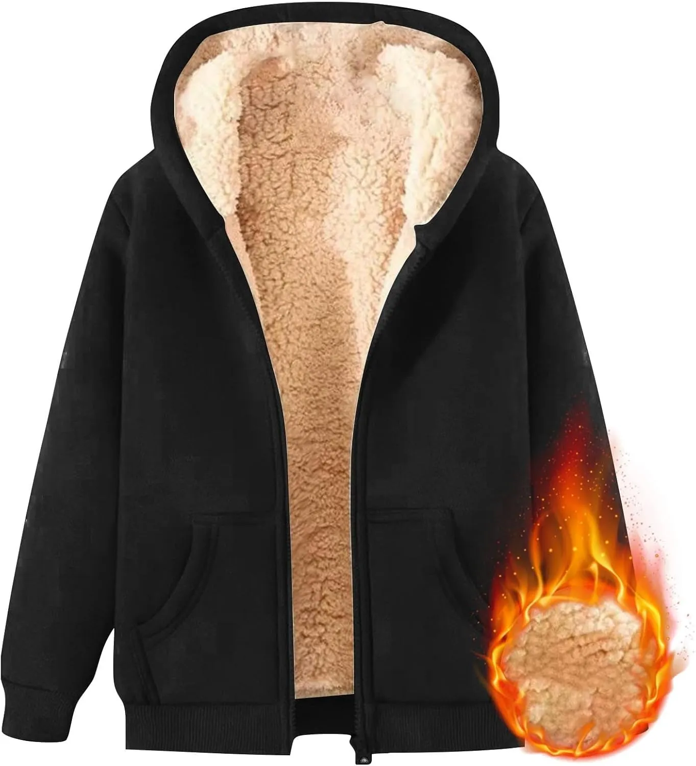 Boys Girls Fleece Hoodies Youth Sherpa Lined Zip Up Hooded Jacket Kids Heavyweight Winter Sweatshirt Oversized Hoodie
