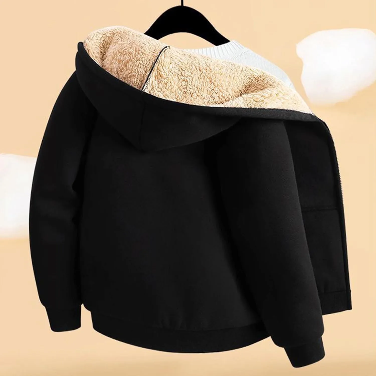 Boys Girls Fleece Hoodies Youth Sherpa Lined Zip Up Hooded Jacket Kids Heavyweight Winter Sweatshirt Oversized Hoodie