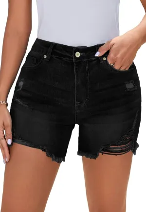 Casual Summer High Rise Denim Shorts Stretch Raw Hem Jean Shorts for Women