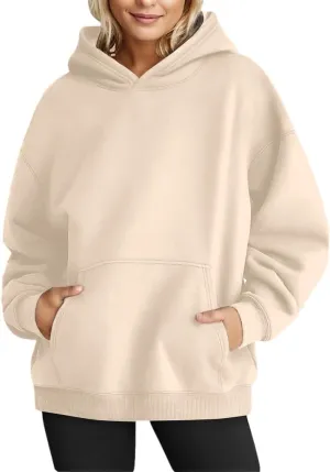Chaos World Women's Long Sleeve Oversized Pullover Solid Color Y2K Hoodie Fall Winter Sweatshirt with Pocket