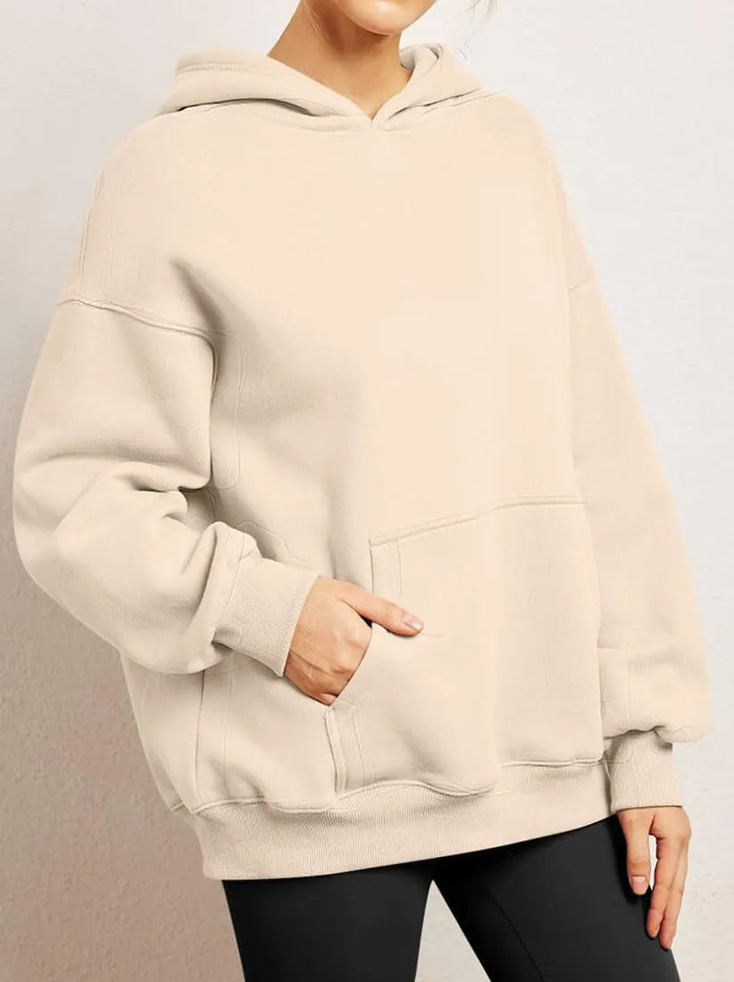 Chaos World Women's Long Sleeve Oversized Pullover Solid Color Y2K Hoodie Fall Winter Sweatshirt with Pocket