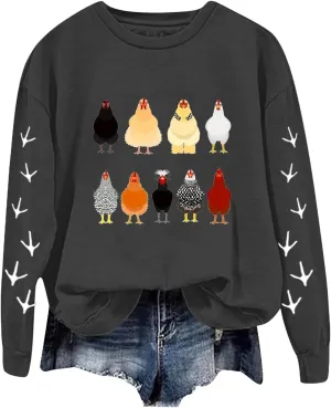 Chicken Mom Sweatshirt for Women Cute Funny Graphic Print Long Sleeve Shirts Farm Fall Crewneck Pullover Tops