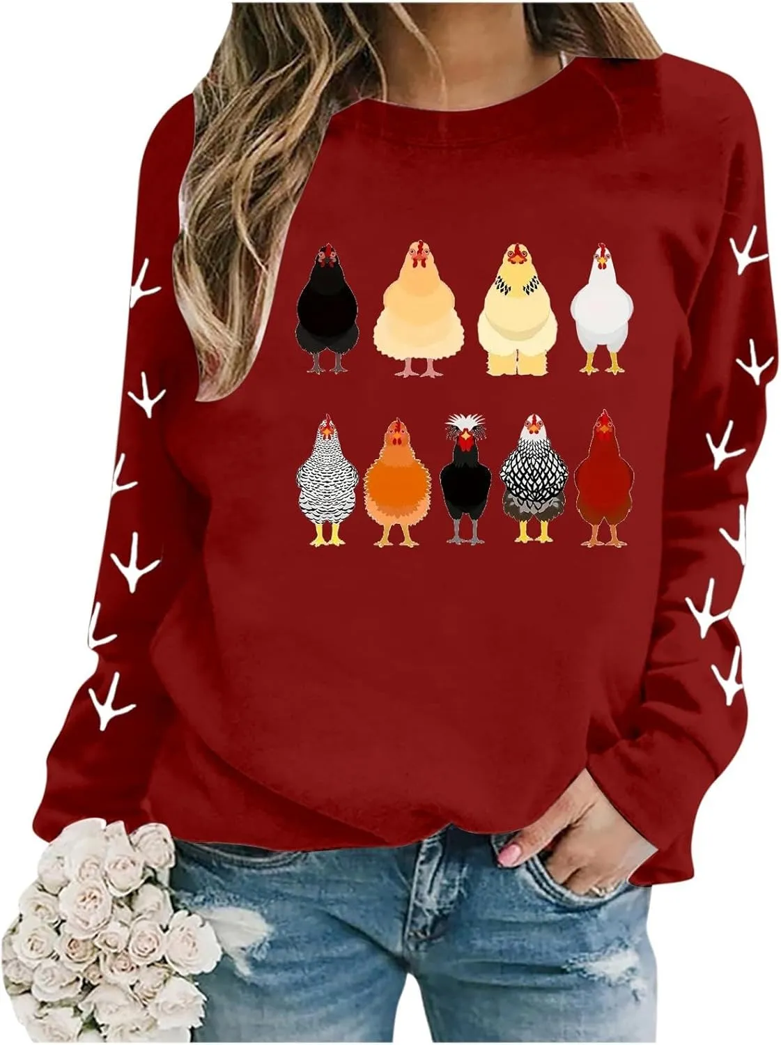 Chicken Mom Sweatshirt for Women Cute Funny Graphic Print Long Sleeve Shirts Farm Fall Crewneck Pullover Tops