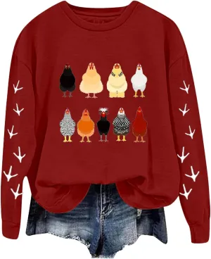 Chicken Mom Sweatshirt for Women Cute Funny Graphic Print Long Sleeve Shirts Farm Fall Crewneck Pullover Tops