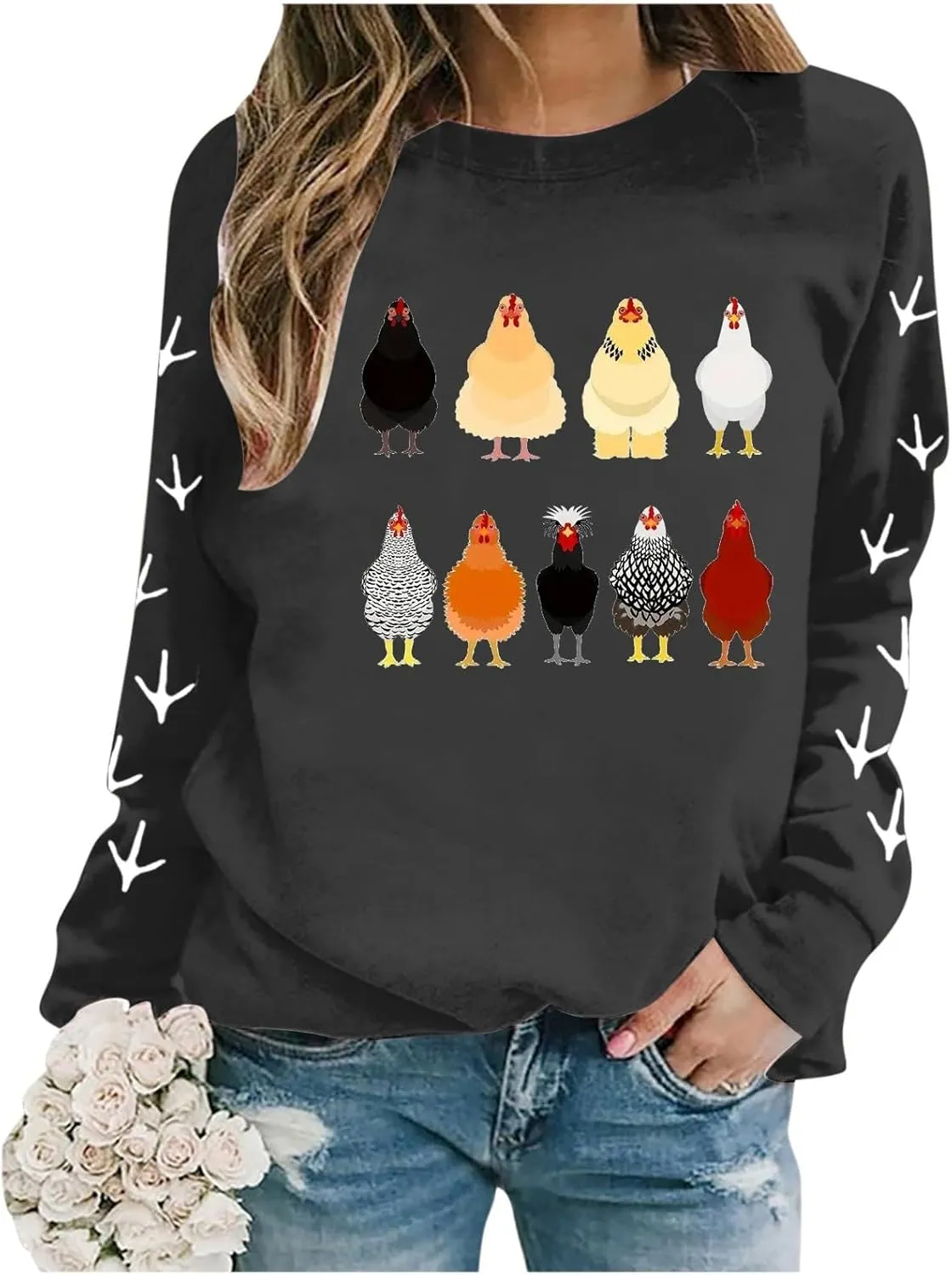 Chicken Mom Sweatshirt for Women Cute Funny Graphic Print Long Sleeve Shirts Farm Fall Crewneck Pullover Tops