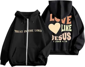 Christian Sweatshirt Women Jesus Loves You Hoodie Oversized Jesus Faith Pullover Inspirational Long Sleeve Tops