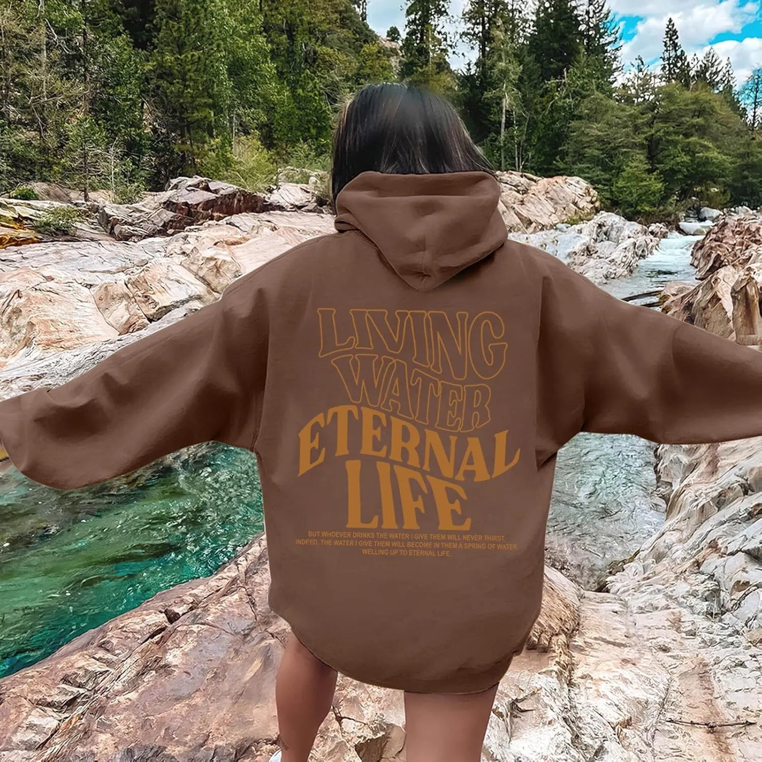 Christian Sweatshirts For Women Living Water Eternal Life Hoodies Long Sleeve Oversized Hoodies Jesus Sweatshirts