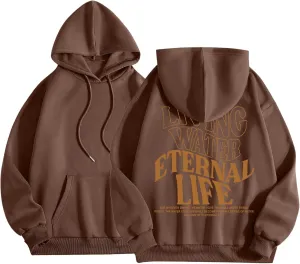 Christian Sweatshirts For Women Living Water Eternal Life Hoodies Long Sleeve Oversized Hoodies Jesus Sweatshirts