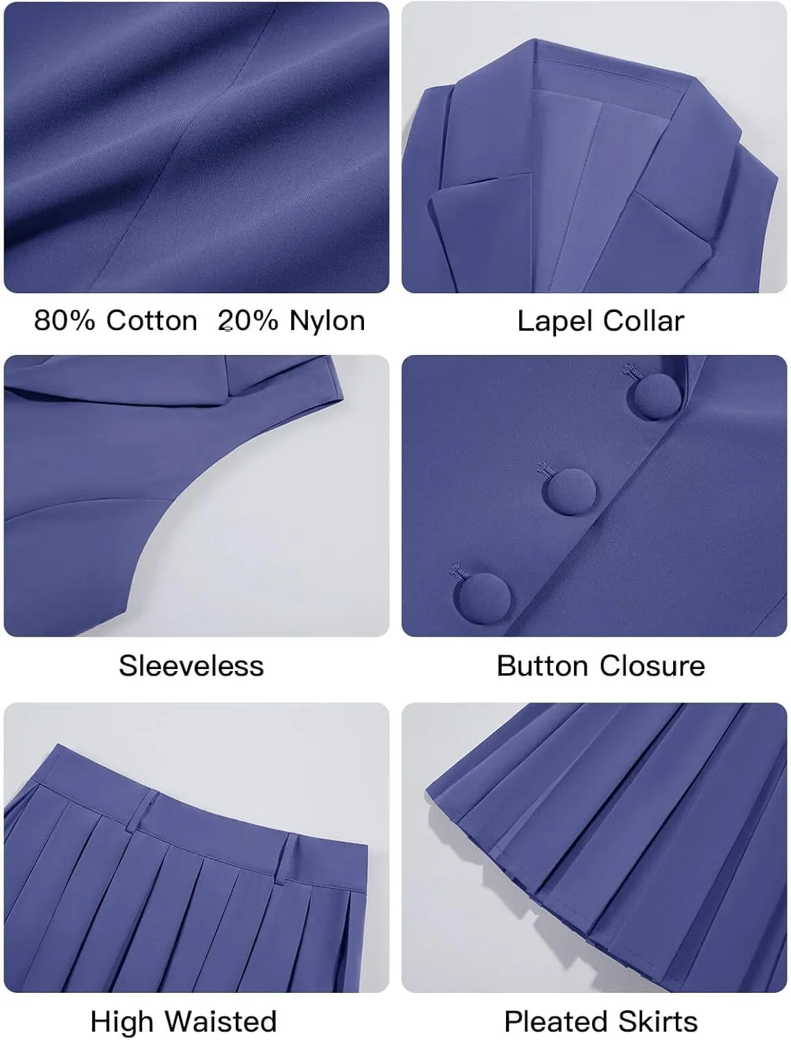 Cicy Bell Womens Summer 2 Piece Outfits V Neck Blazer Vest Matching Sets and Mini Pleated Skirts
