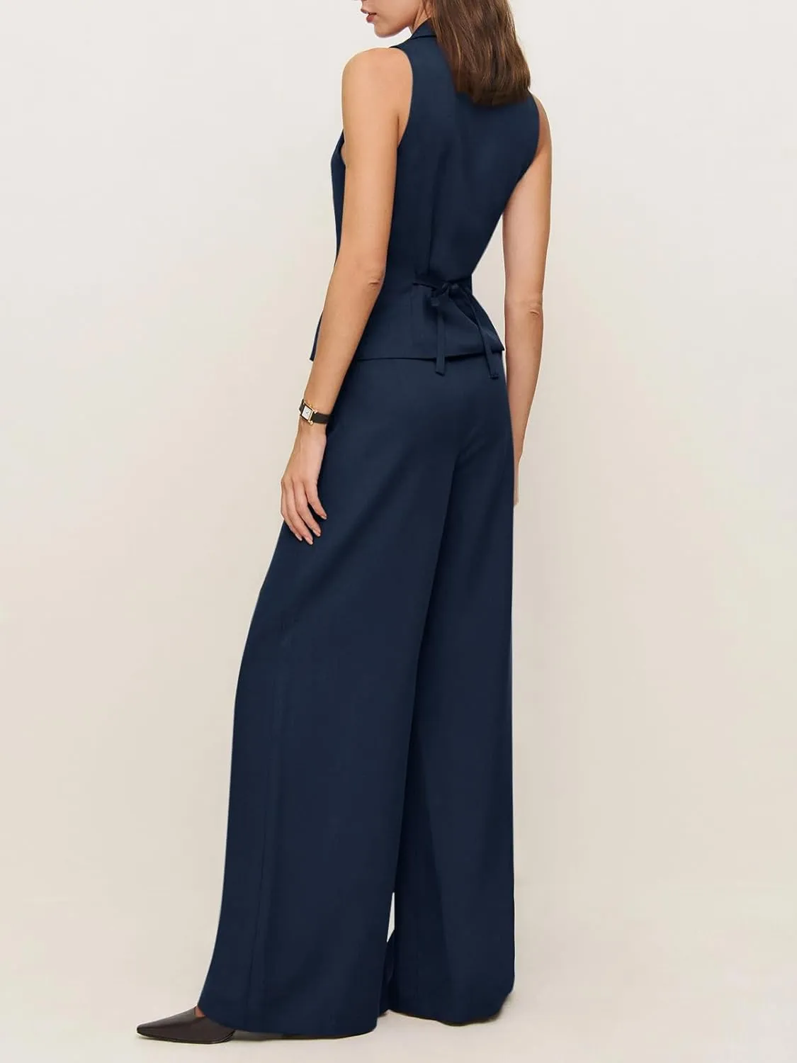 Cicy Bell Womens Vest Sets Summer 2 Piece Outfits Button Crop Blazer Vest and Wide Leg Pant Suits