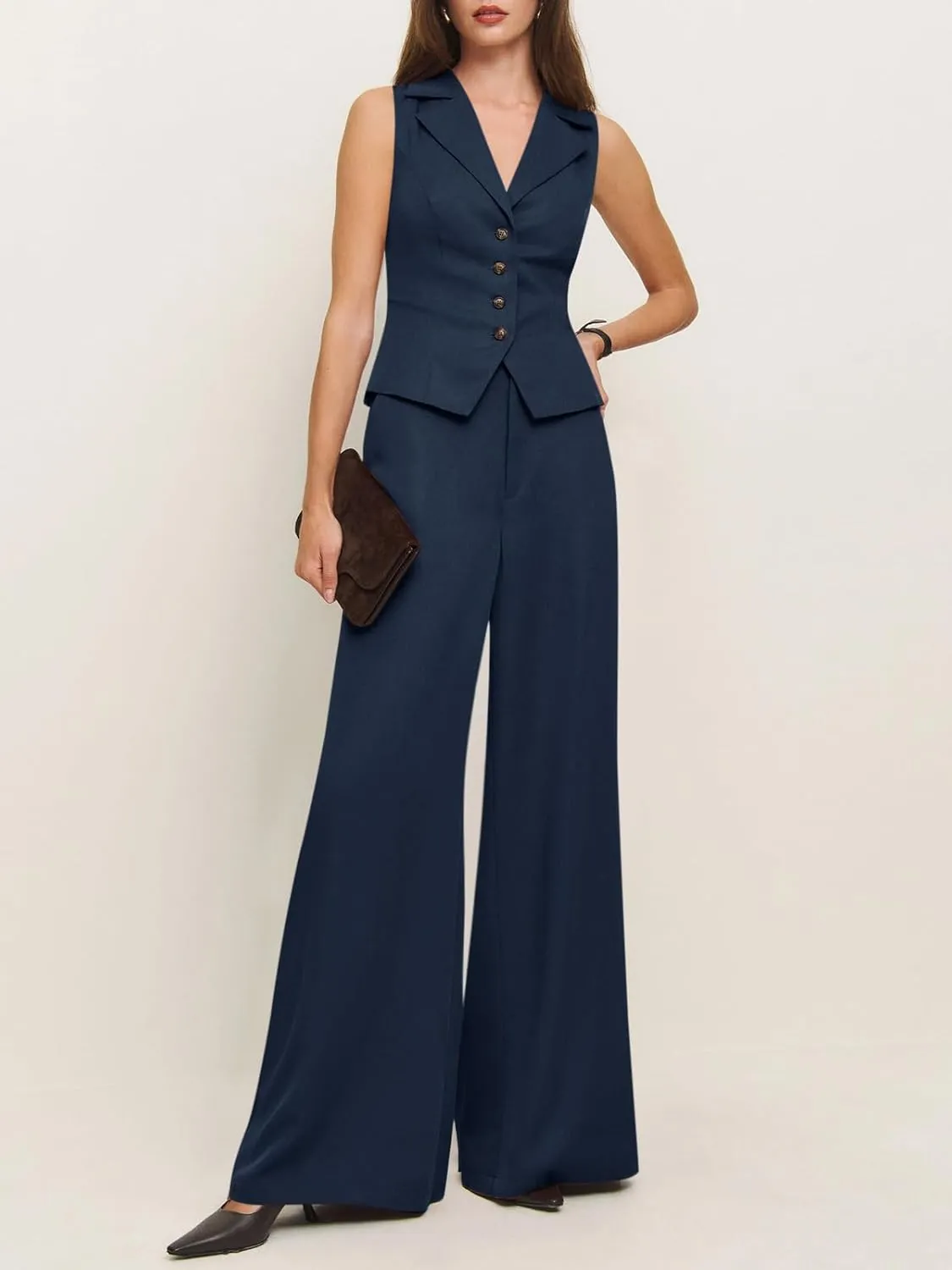 Cicy Bell Womens Vest Sets Summer 2 Piece Outfits Button Crop Blazer Vest and Wide Leg Pant Suits
