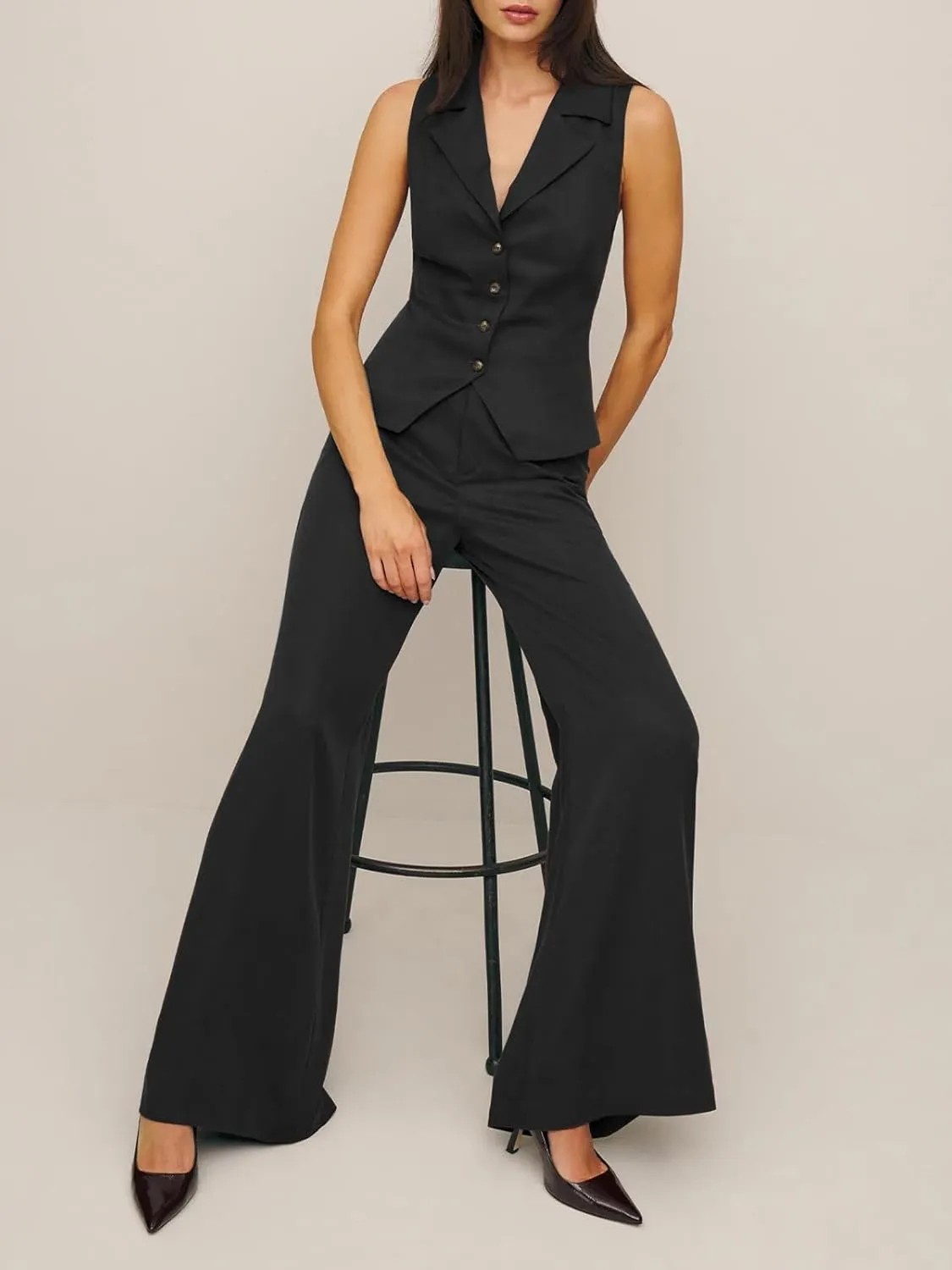 Cicy Bell Womens Vest Sets Summer 2 Piece Outfits Button Crop Blazer Vest and Wide Leg Pant Suits