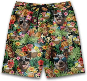 Cocktails Dog Mens Swim Trunks - Tropical Hawaiian Mens Shorts Casual - Summer Drawstring Beachwear Shorts PA38