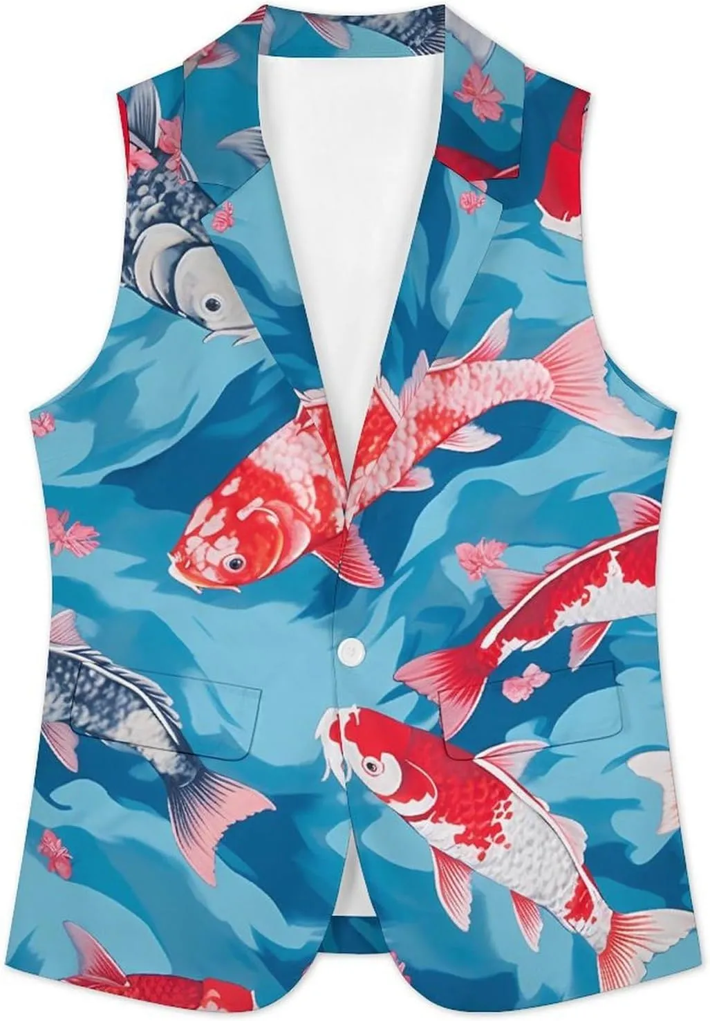 Colorful Carp Fish Japanese Suit Vest for Women Sleeveless Button V-Neck Blazers Dressy Casual Waistcoat Top