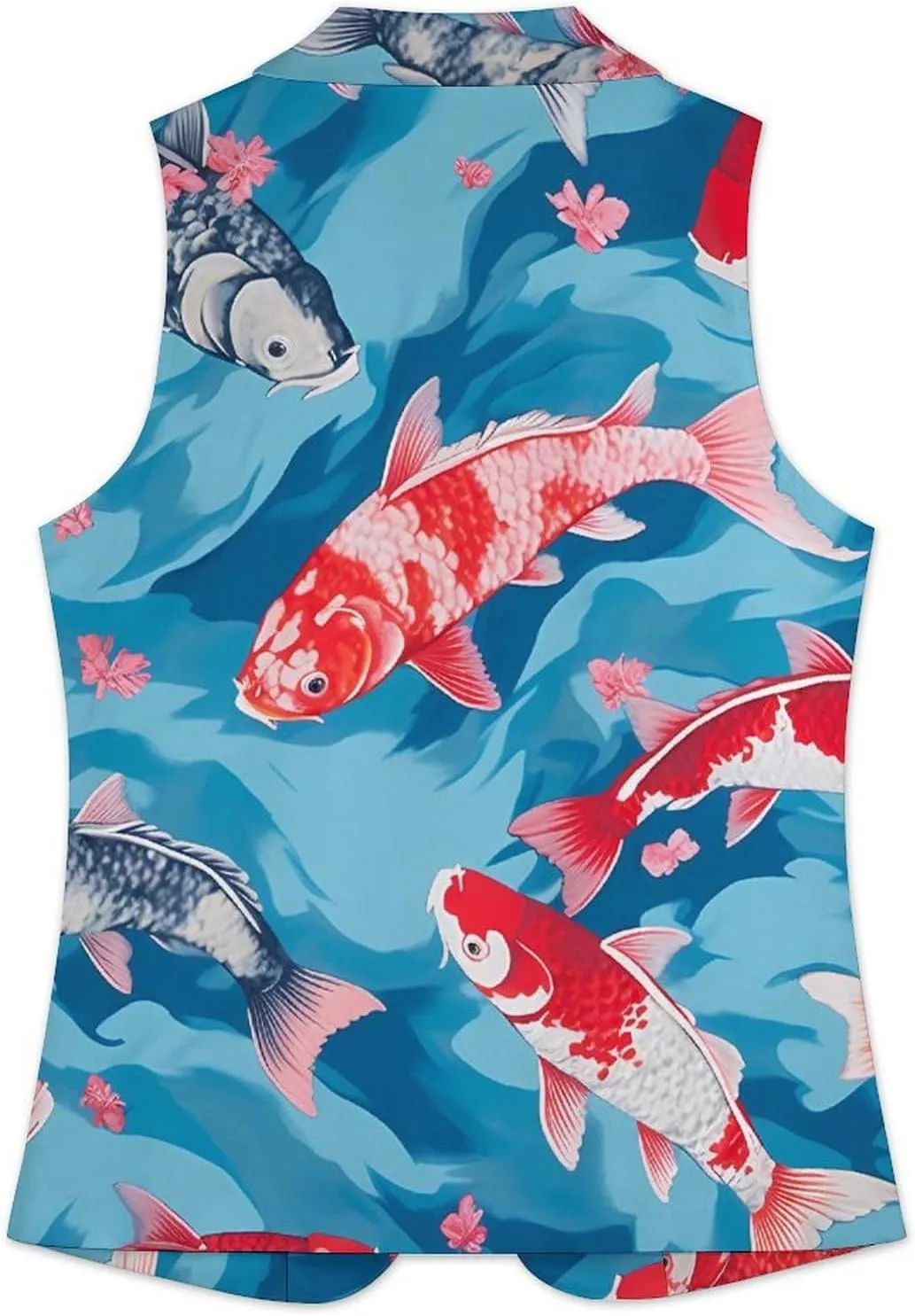 Colorful Carp Fish Japanese Suit Vest for Women Sleeveless Button V-Neck Blazers Dressy Casual Waistcoat Top