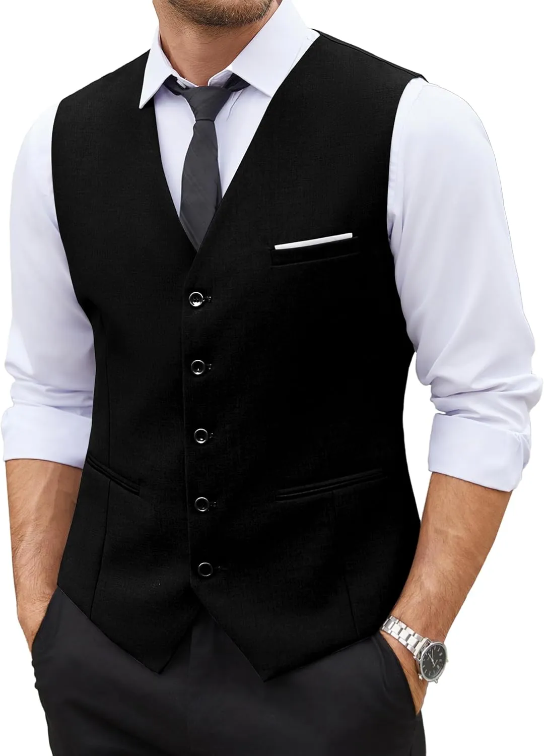 COOFANDY Men's Casual Dress Suit Vest Slim Fit Business Formal Waistcoat Vest