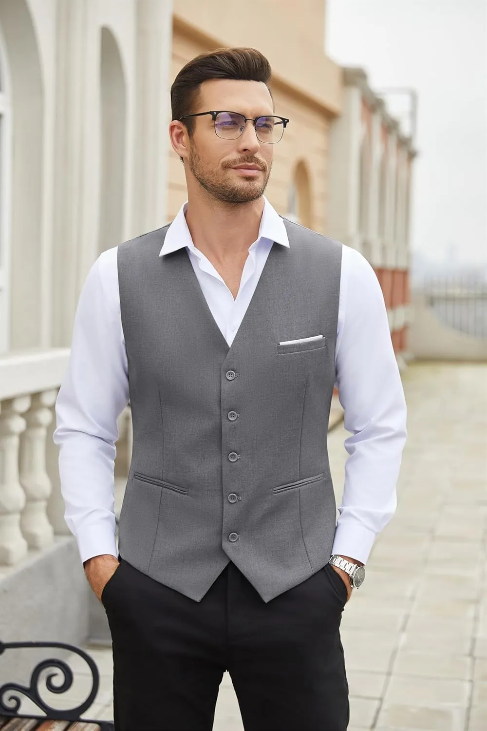 COOFANDY Men's Casual Dress Suit Vest Slim Fit Business Formal Waistcoat Vest