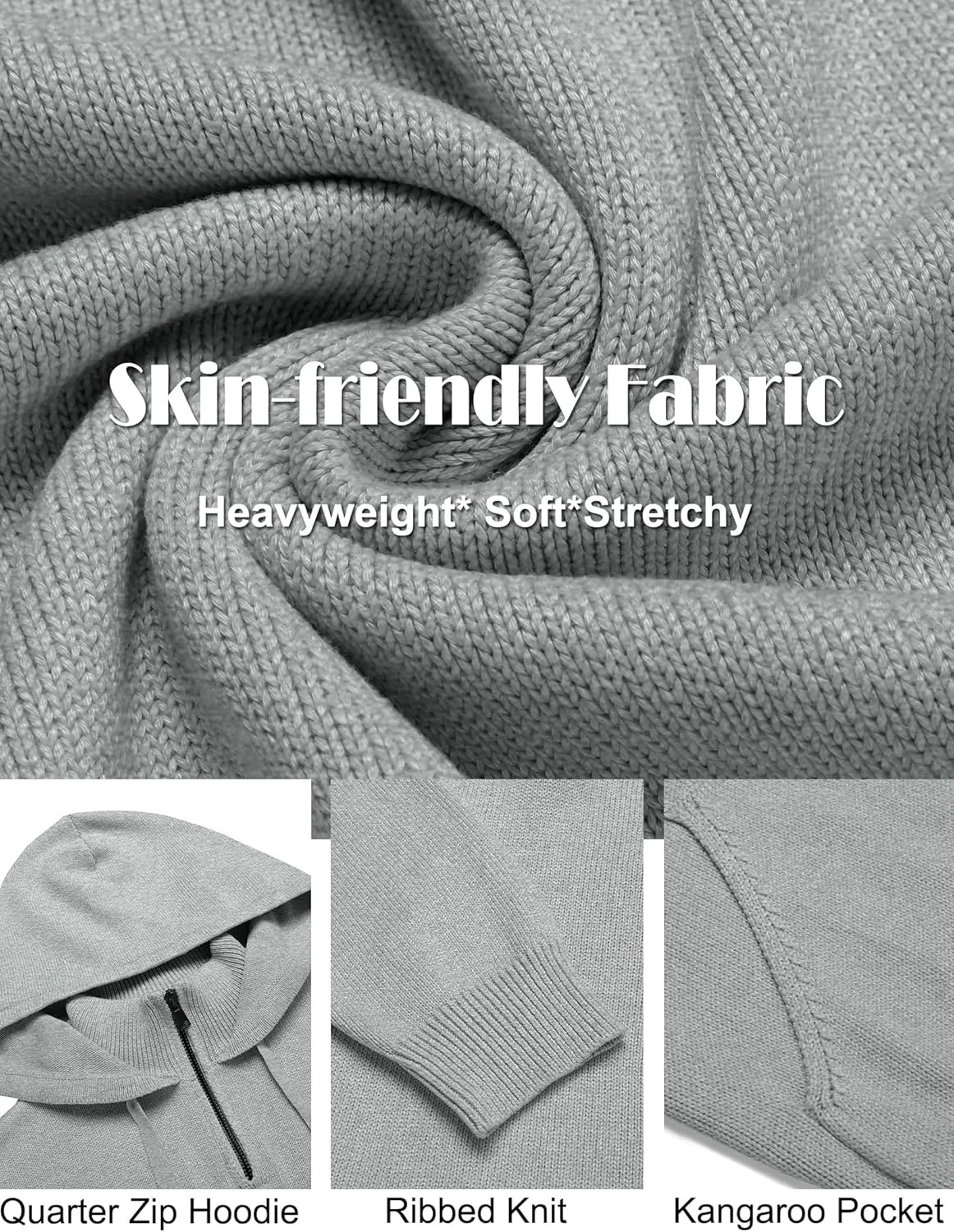 COOFANDY Mens Knitted Hoodie Sweater Long Sleeve Turtleneck Quarter Zip Pullover Sweaters with Pocket