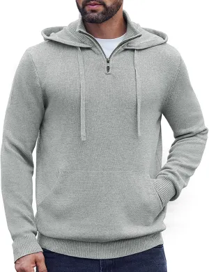 COOFANDY Mens Knitted Hoodie Sweater Long Sleeve Turtleneck Quarter Zip Pullover Sweaters with Pocket