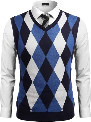 COOFANDY Men's Sleeveless V Neck Pullover Sweater Slim Fit Casual Argyle Sweater Vest