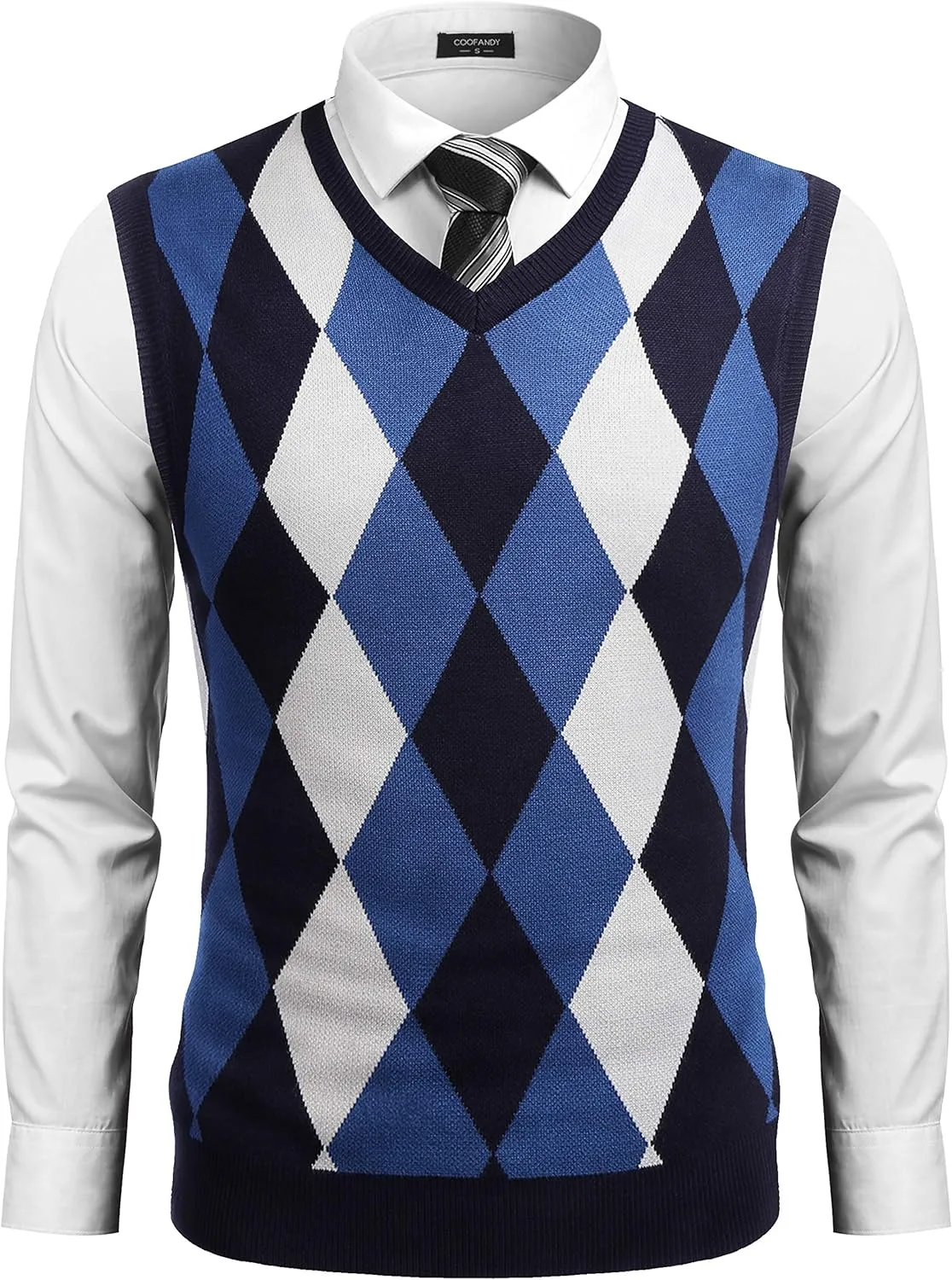 COOFANDY Men's Sleeveless V Neck Pullover Sweater Slim Fit Casual Argyle Sweater Vest