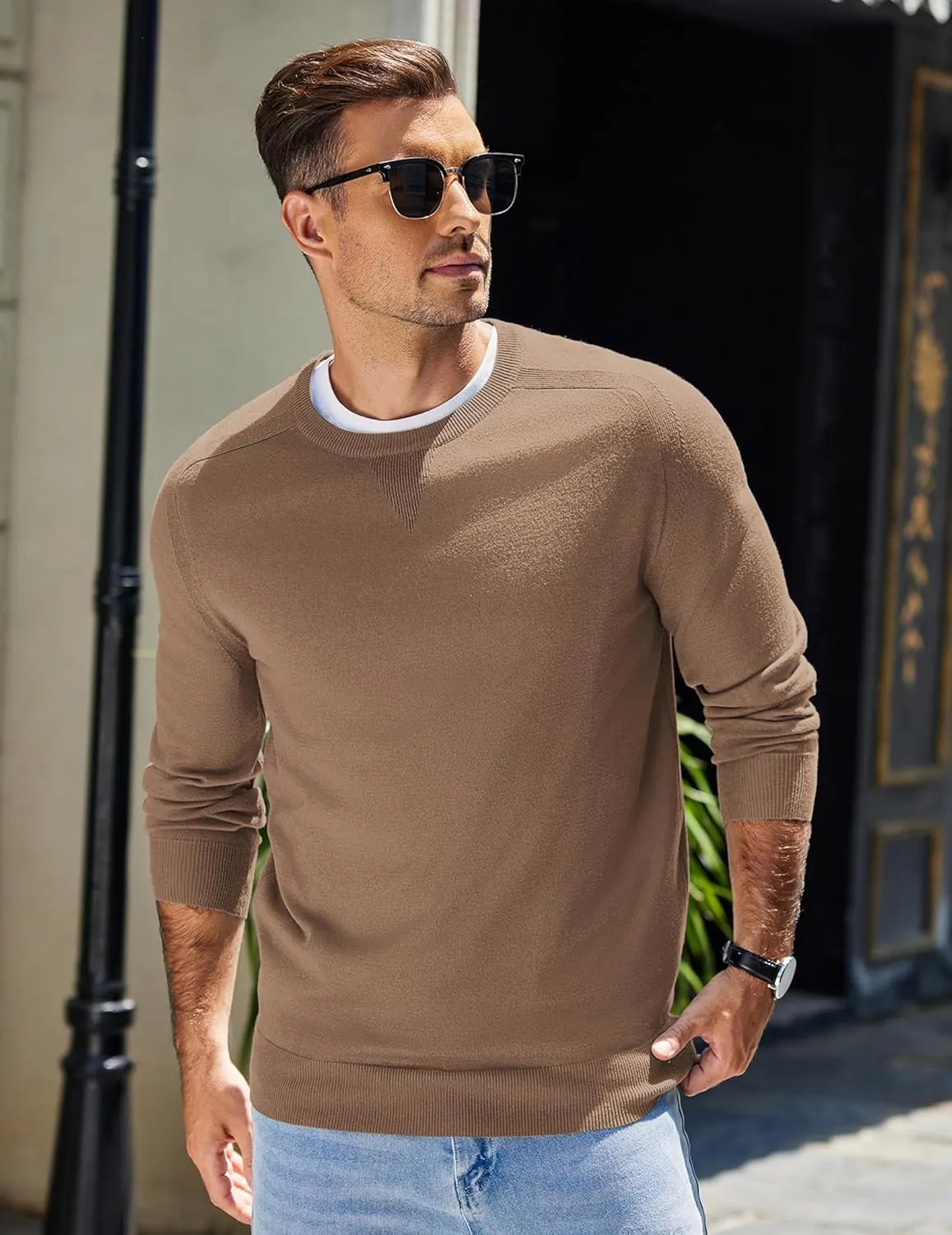 COOFANDY Mens Sweater Crewneck Pullover Long Sleeve Lightweight Sweater Plain Knit Silm Fit