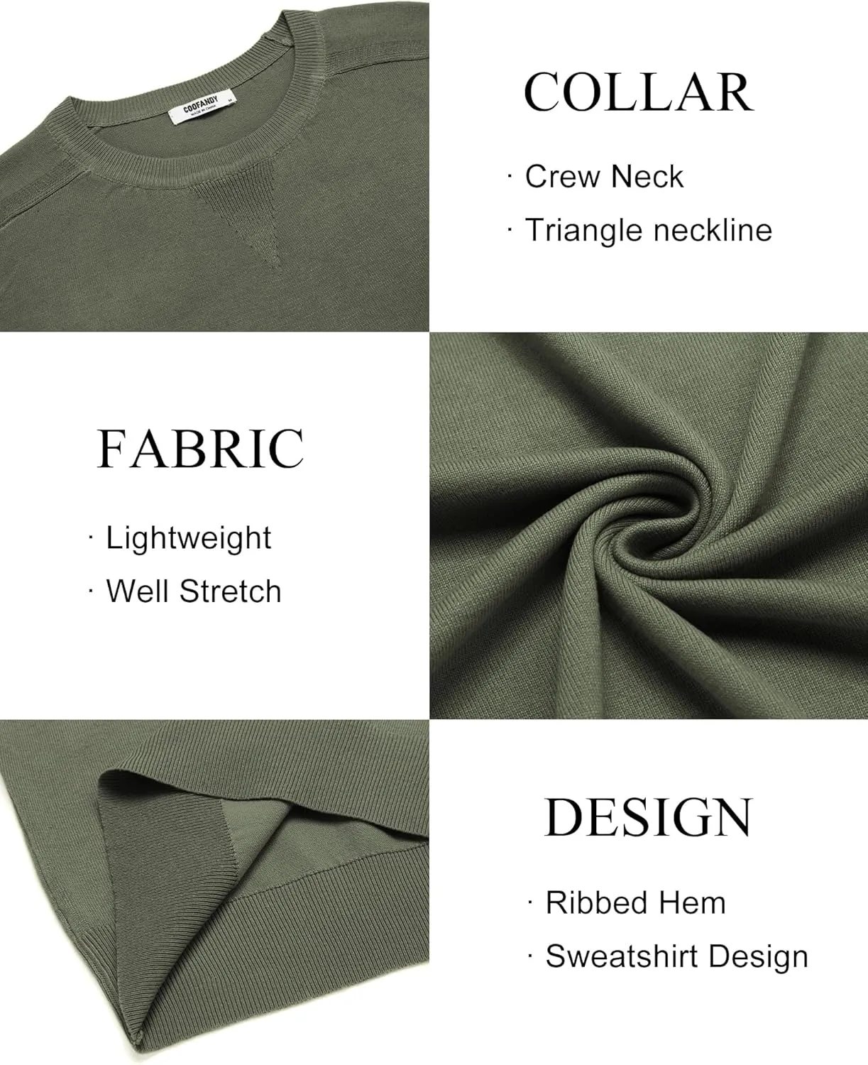 COOFANDY Mens Sweater Crewneck Pullover Long Sleeve Lightweight Sweater Plain Knit Silm Fit