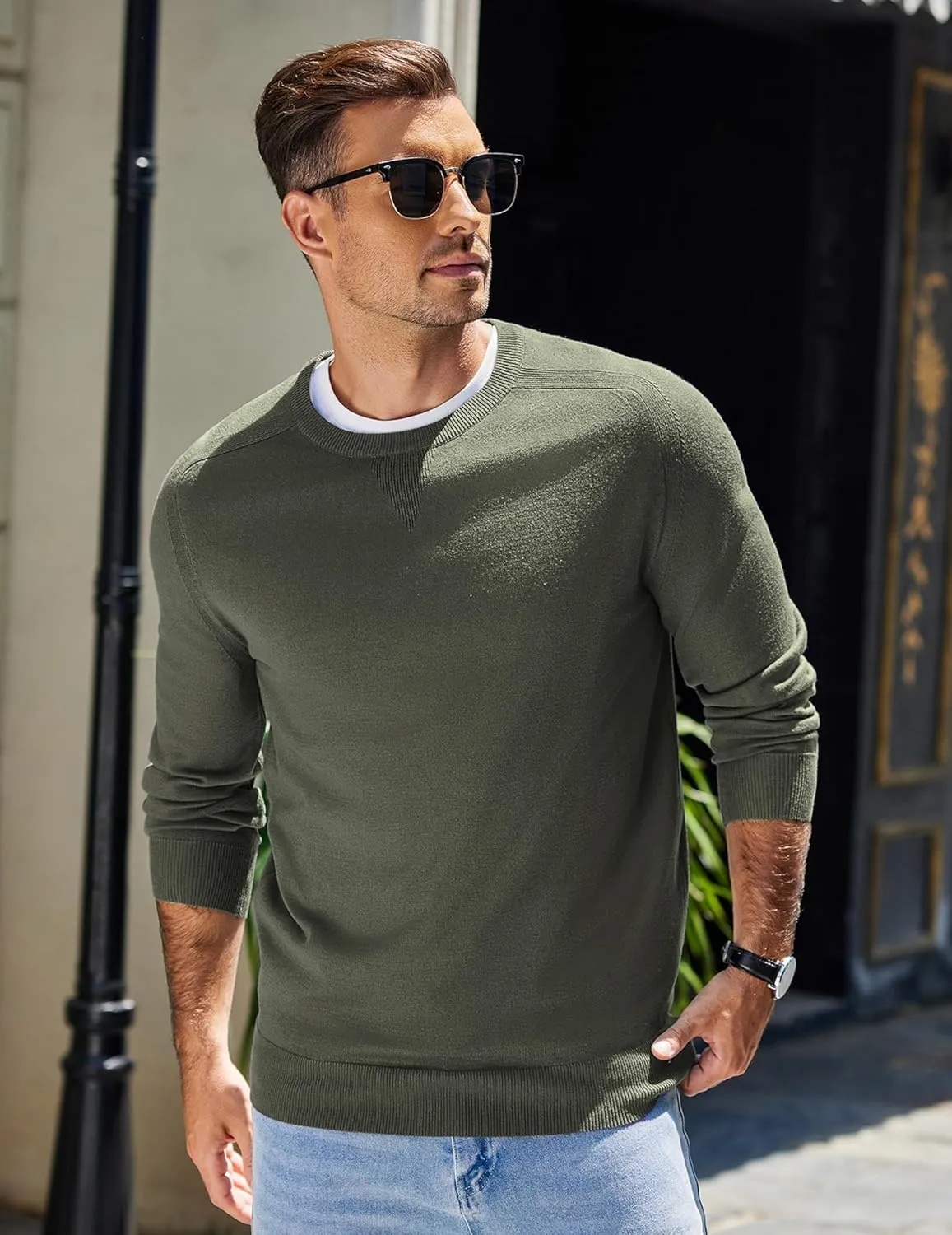 COOFANDY Mens Sweater Crewneck Pullover Long Sleeve Lightweight Sweater Plain Knit Silm Fit