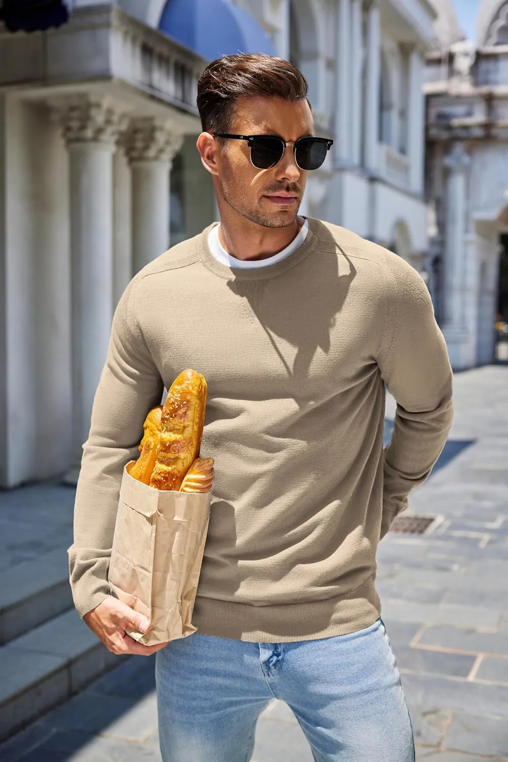 COOFANDY Mens Sweater Crewneck Pullover Long Sleeve Lightweight Sweater Plain Knit Silm Fit