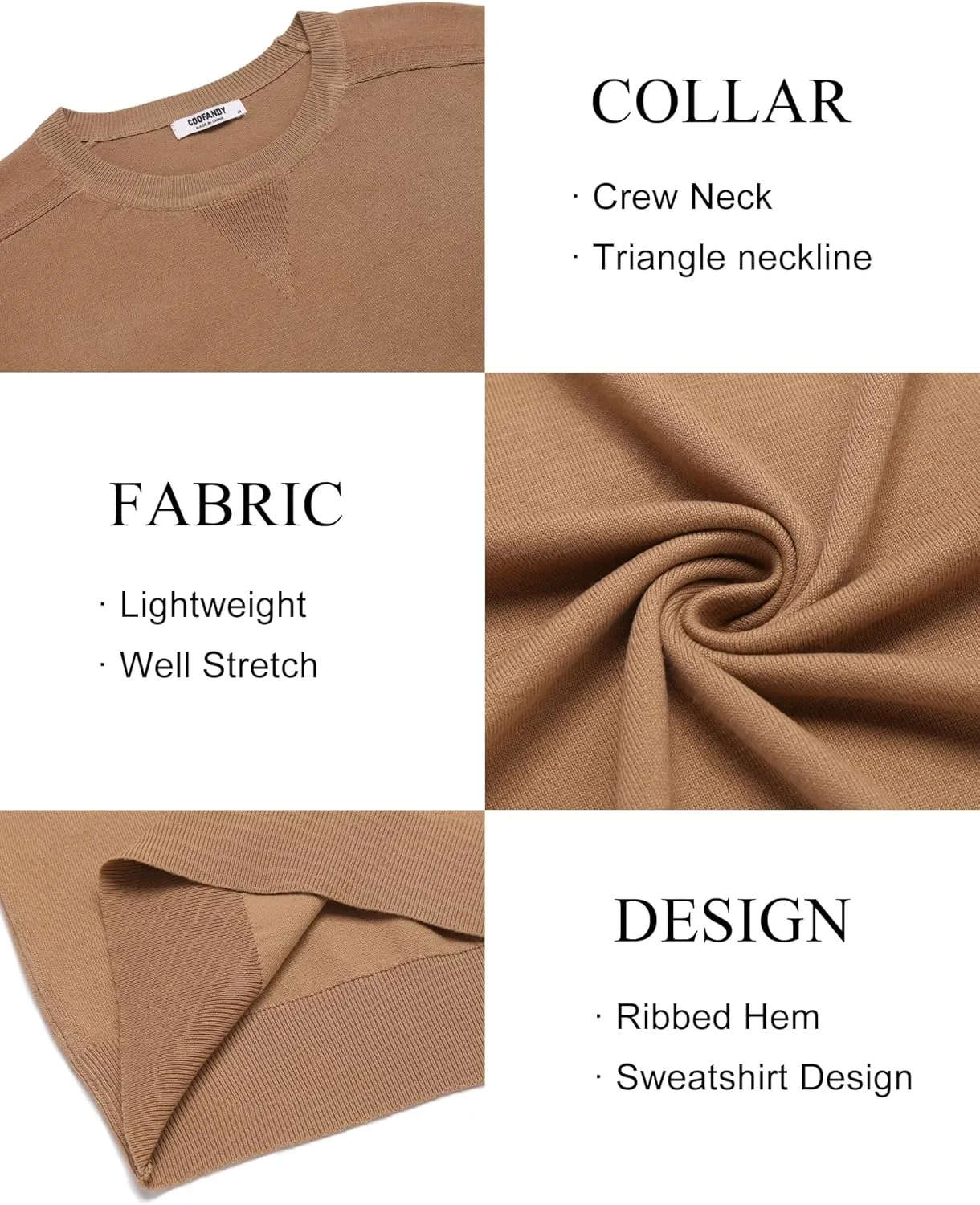 COOFANDY Mens Sweater Crewneck Pullover Long Sleeve Lightweight Sweater Plain Knit Silm Fit