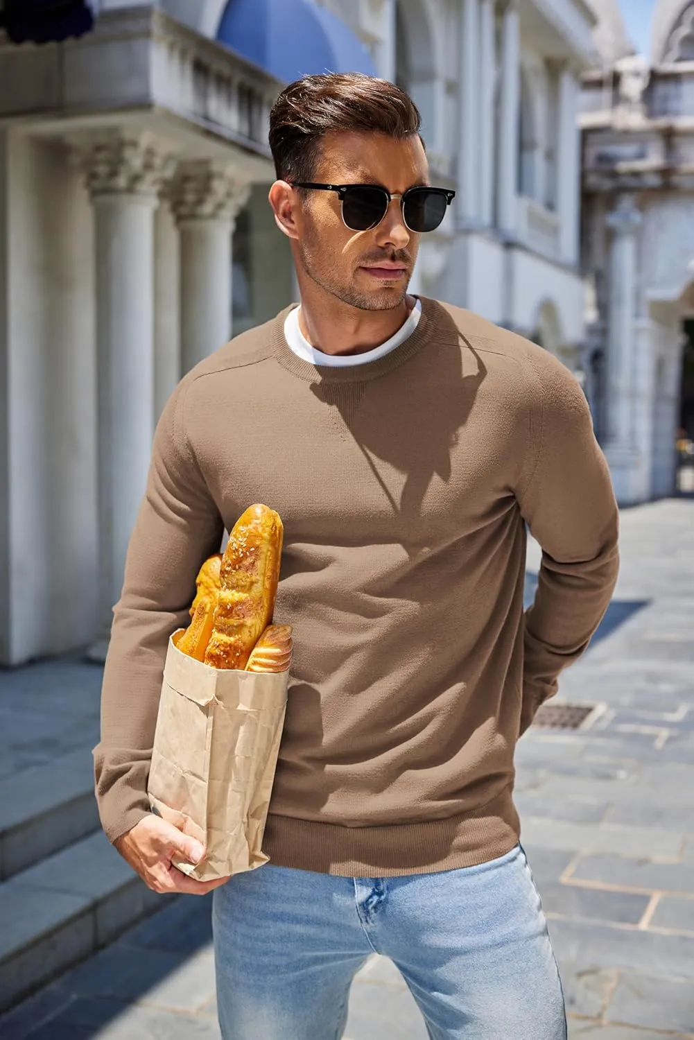COOFANDY Mens Sweater Crewneck Pullover Long Sleeve Lightweight Sweater Plain Knit Silm Fit