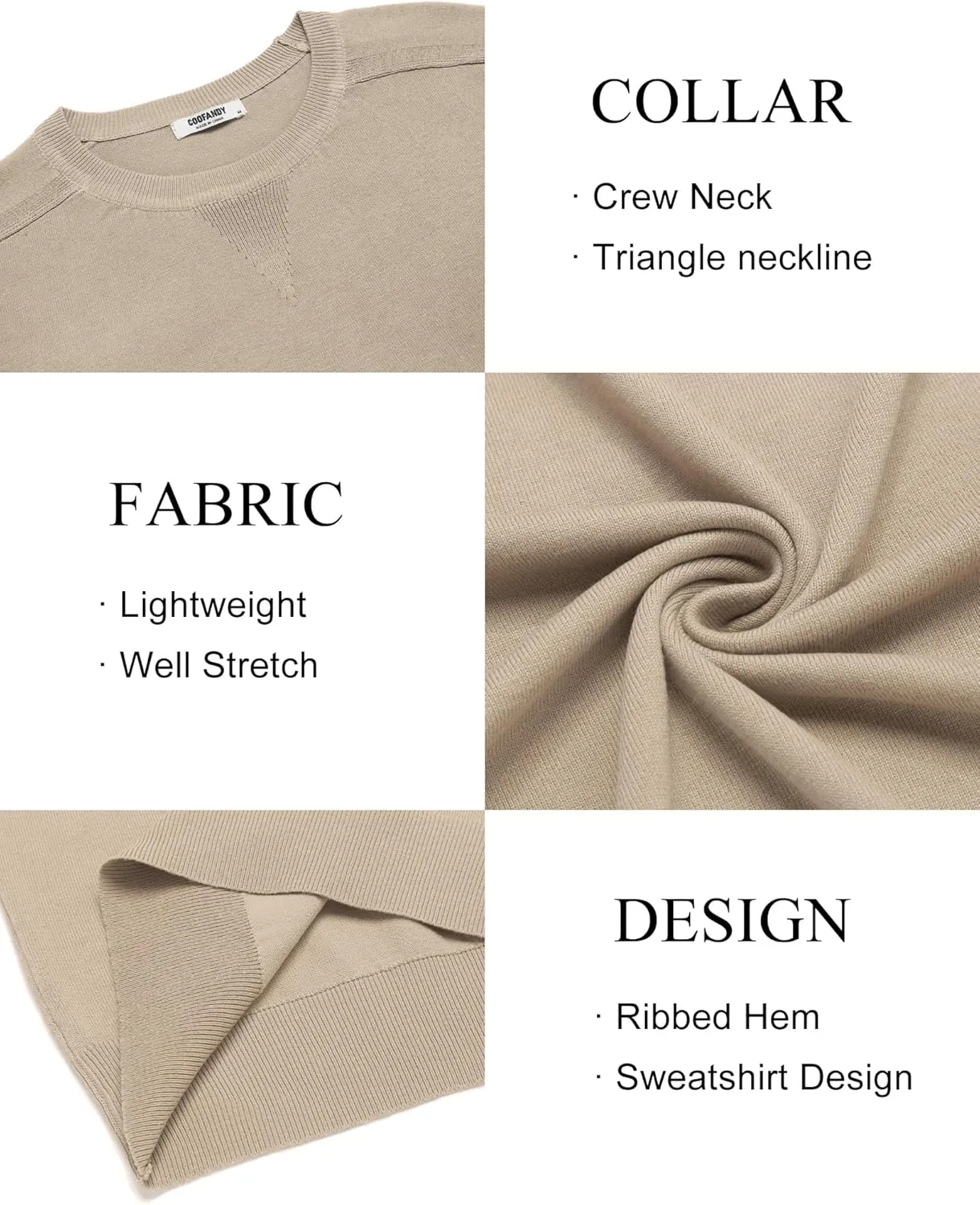 COOFANDY Mens Sweater Crewneck Pullover Long Sleeve Lightweight Sweater Plain Knit Silm Fit
