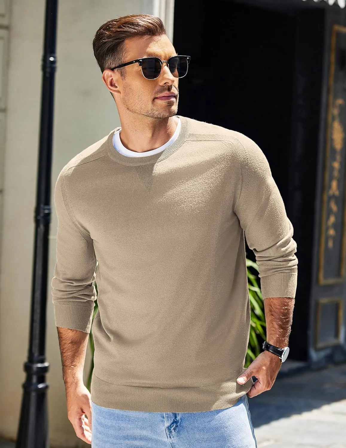 COOFANDY Mens Sweater Crewneck Pullover Long Sleeve Lightweight Sweater Plain Knit Silm Fit