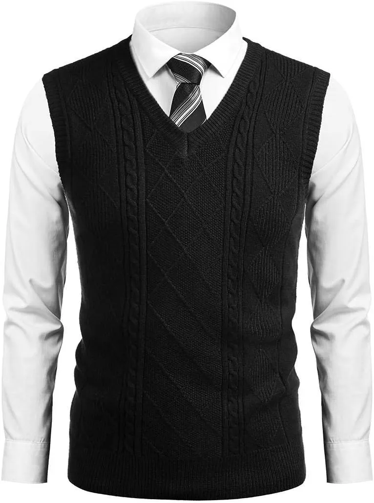 COOFANDY Men's Sweater Vest V Neck Pullover Sweater Sleeveless Knit Casual Slim Fit Vest