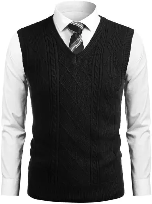COOFANDY Men's Sweater Vest V Neck Pullover Sweater Sleeveless Knit Casual Slim Fit Vest