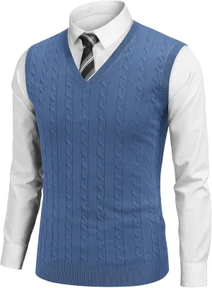 COOFANDY Men's Sweater Vest V Neck Slim Fit Cable Knitted Sleeveless Pullover Sweater