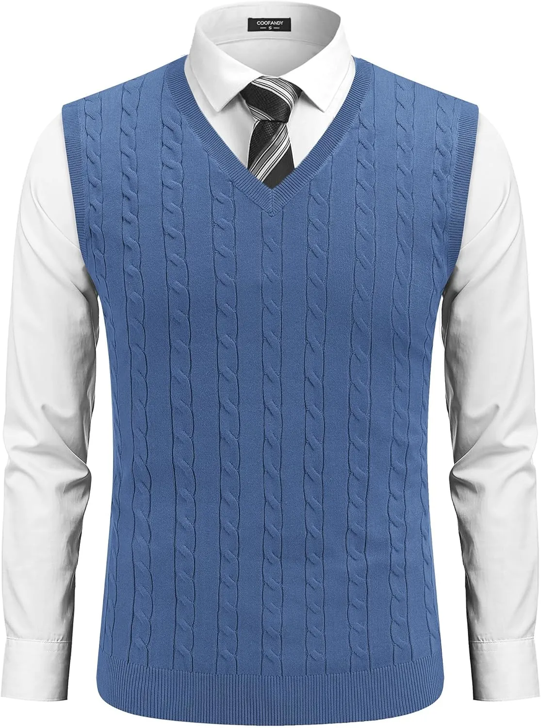 COOFANDY Men's Sweater Vest V Neck Slim Fit Cable Knitted Sleeveless Pullover Sweater