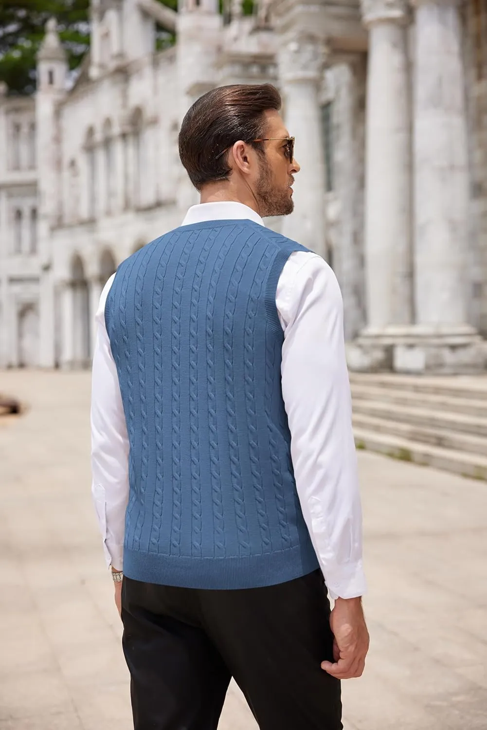 COOFANDY Men's Sweater Vest V Neck Slim Fit Cable Knitted Sleeveless Pullover Sweater
