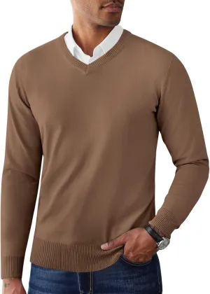 COOFANDY Men's V Neck Pullover Sweater Slim Fit Casual Dress Sweater Lightweight Knitted Sweaters