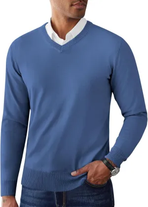 COOFANDY Men's V Neck Pullover Sweater Slim Fit Casual Dress Sweater Lightweight Knitted Sweaters