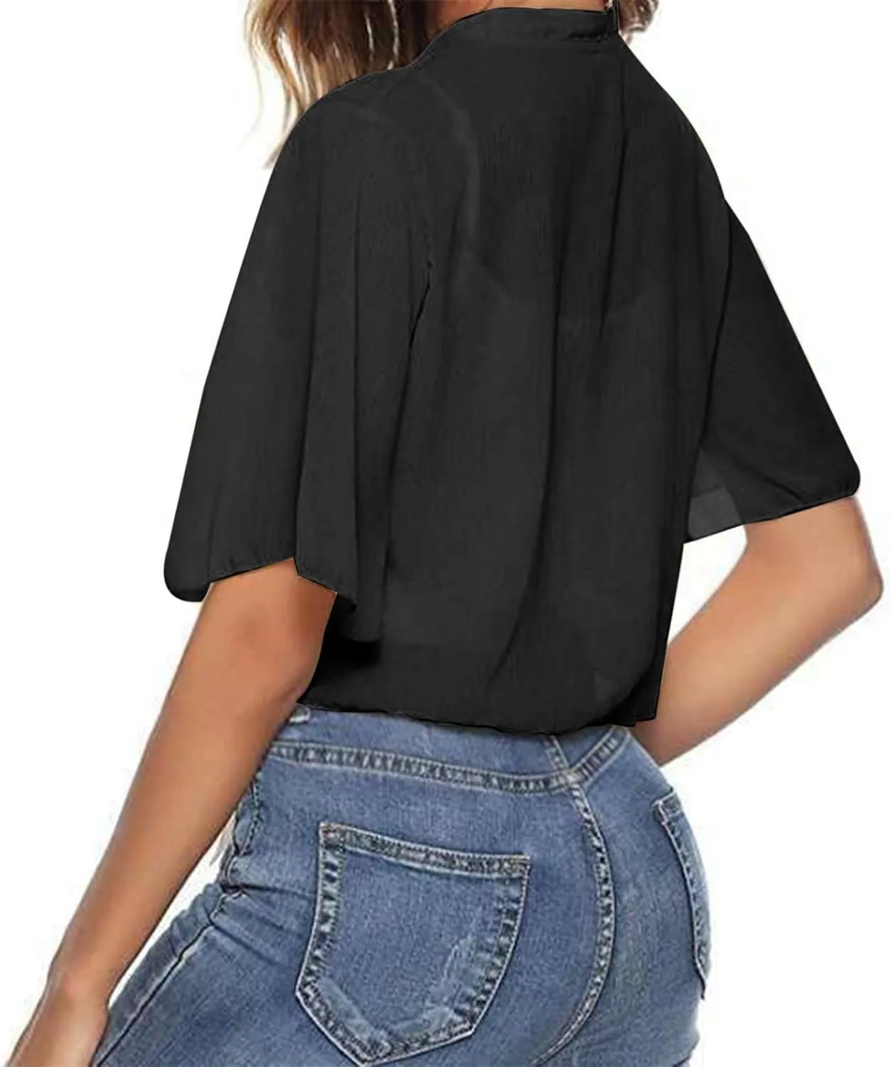 Corset Top Women's Soft Chiffon Shawl Wraps for Evening Dress Wedding Cape Casual Flapper Solid Short Sleeves