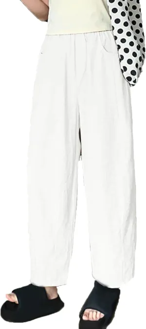 Cotton Wide Leg Flowy Pants Slacks for Women High Waist Pockets Casual Loose Trousers Summer Flowy Pants Slacks Daily