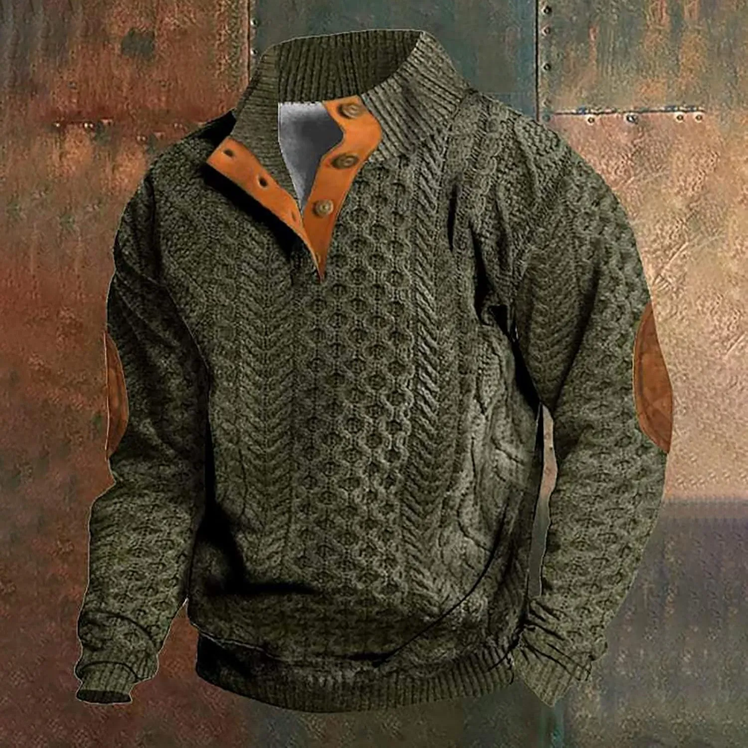 Cowboy Sweatshirts for Mens Button Sweatshirt 1/4 Top Button Long Sleeve Jacket Outdoor Fashion Sweater Tribal