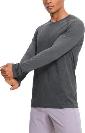 CRZ YOGA Mens Seamless Long Sleeve Tee Shirts Moisture Wicking Workout Athletic Running Shirts Breathable Gym Tops