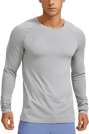 CRZ YOGA Mens Seamless Long Sleeve Tee Shirts Moisture Wicking Workout Athletic Running Shirts Breathable Gym Tops