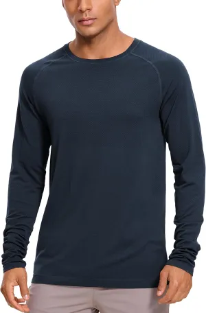 CRZ YOGA Mens Seamless Long Sleeve Tee Shirts Moisture Wicking Workout Athletic Running Shirts Breathable Gym Tops