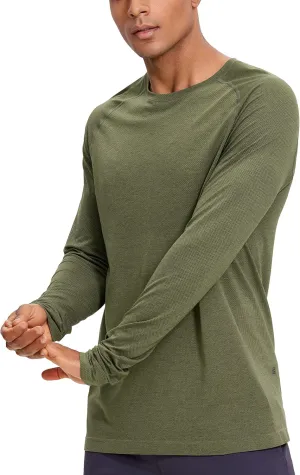 CRZ YOGA Mens Seamless Long Sleeve Tee Shirts Moisture Wicking Workout Athletic Running Shirts Breathable Gym Tops